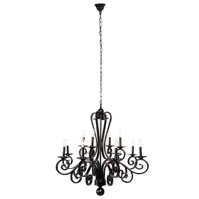 Metal Antique Style Holding 12 or 18 Light Chandelier with Scrolls - Black - Roche River Decor