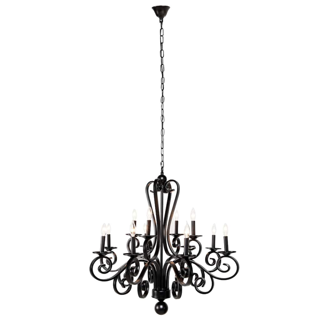 Metal Antique Style Holding 12 or 18 Light Chandelier with Scrolls - Black - Roche River Decor