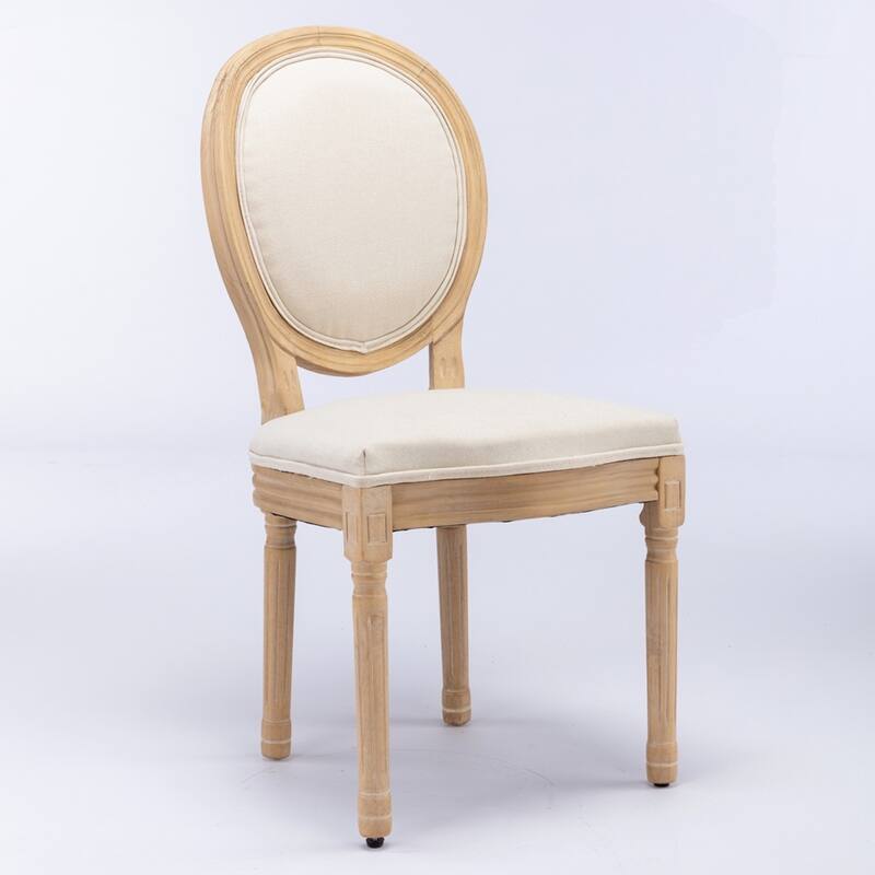 French Style Solid Wood Frame Antique Painting Linen Fabric Back Dining Chair