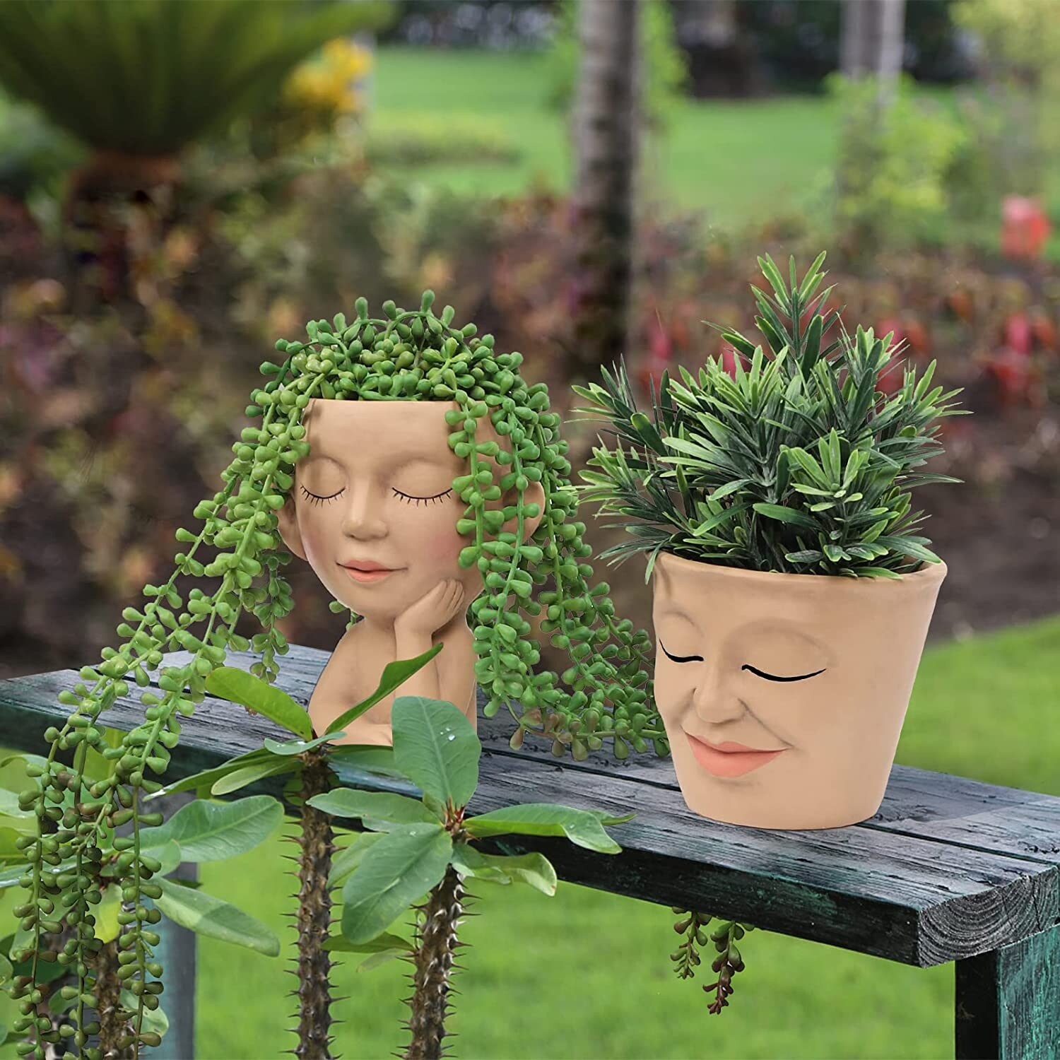Set of 2 Cute Face Planter Pots Head Planter - 2PCS - Bed Bath & Beyond -  37218726