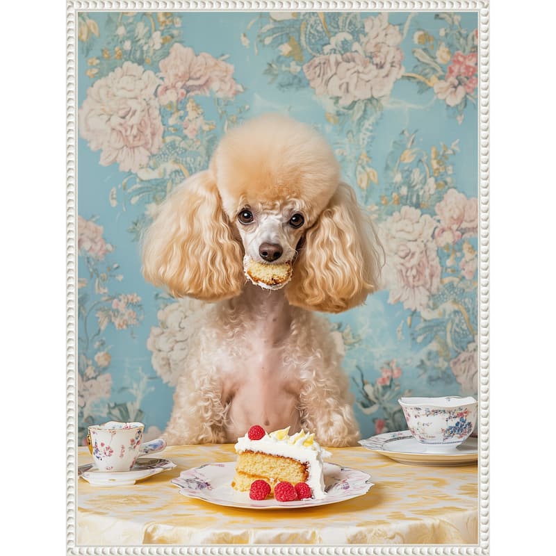 The Cake Loving Poodle by Mowzu Framed Canvas Wall Art