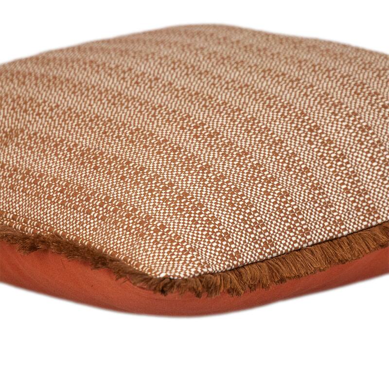 HomeRoots 24" Brown and White Striped Cotton Throw Pillow With Fringe