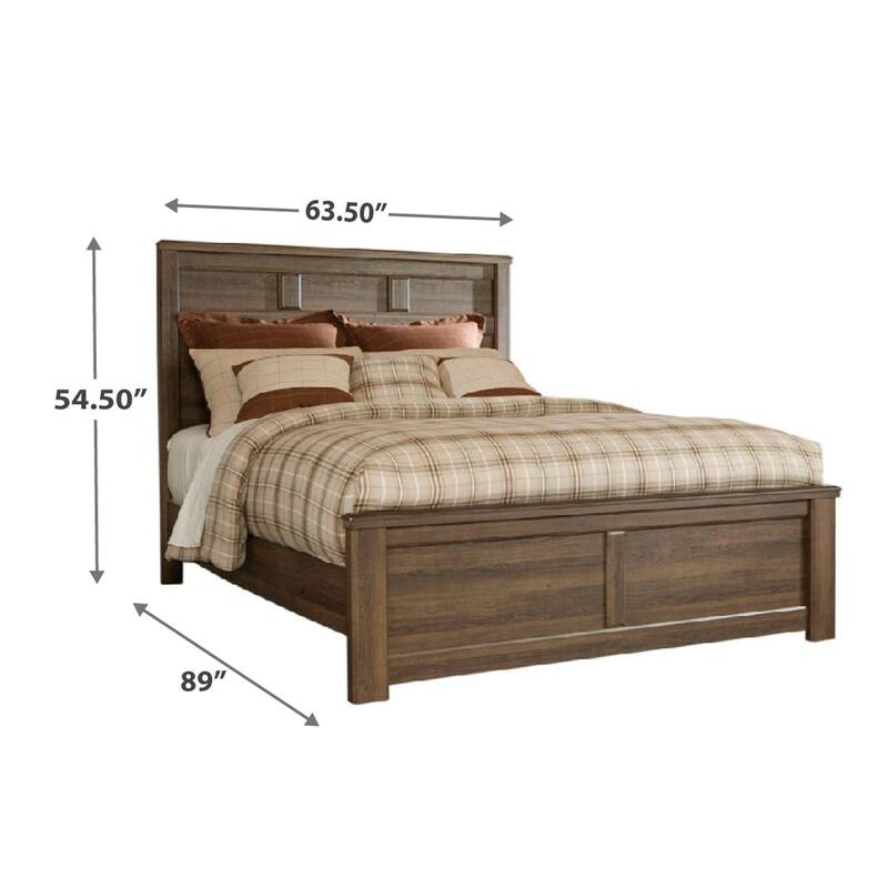 Joi Queen Size Bed, Plank Panel Design, Aged Oak Brown Rough Sawn