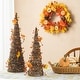 preview thumbnail 16 of 23, Glitzhome 24"H Fall Thanksgiving Maple Leaf Pumpkin Urn Table Tree Holiday Home Decoration