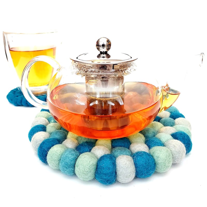 Felt Ball Trivet: Round, Mustard Medley