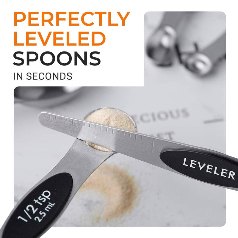Cheer Collection 8 Piece Stainless Steel Magnetic Measuring Spoons Set with Leveler - 8pc Set
