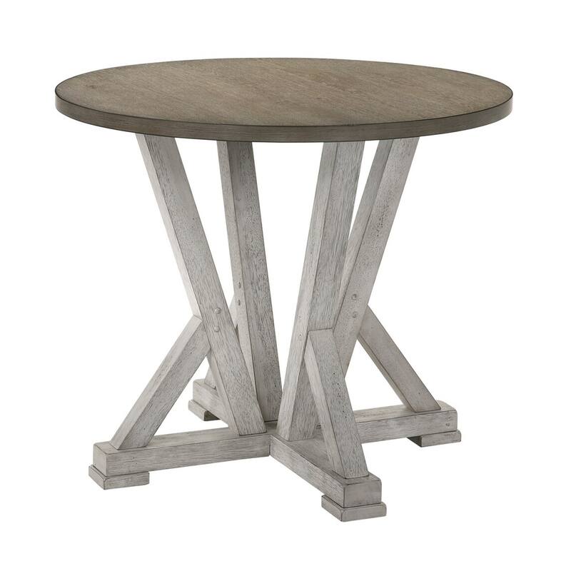 Koe Counter Height Table, 48 Inch Brown Round Top, White Pedestal Base