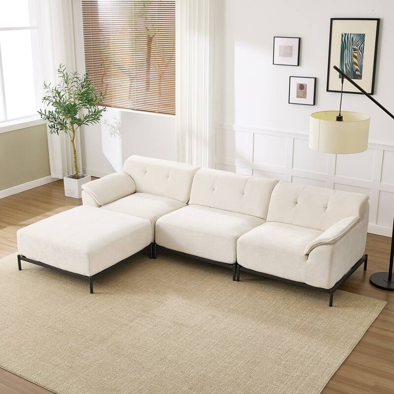 Upholstered Modular Sectional Sofa - Beige - Reversible
