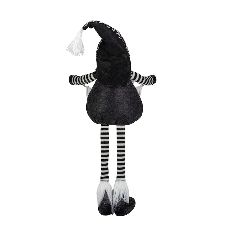30-Inch Black and White "JOY" Gnome Plush Tabletop Christmas Decoration - 30"