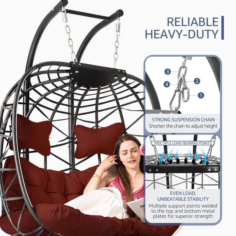 FINCATI Indoor Double Egg Chair, 700 lbs Extra-large 2 Person Double Egg Chair, Cozy Swing Chair, Oversized Hanging Egg Chair