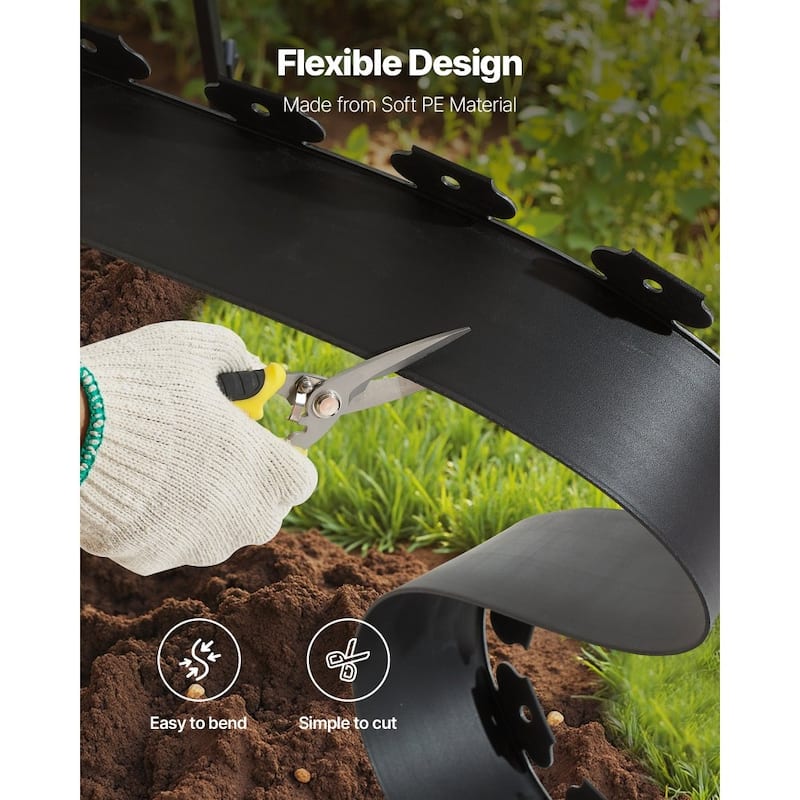 L-Shaped 66 ft Garden Edging Black Plastic with 4 in Raised Edge and Heavy-Duty Ground Stakes - 66' x 4"