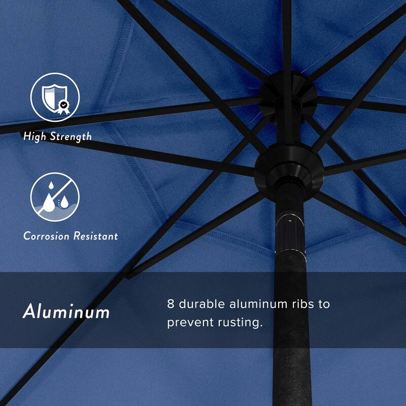 California Umbrella 9' Rd. Aluminum Patio Umbrella, Crank Lift with Push Button Tilt, Black Finish, Pacifica Fabric