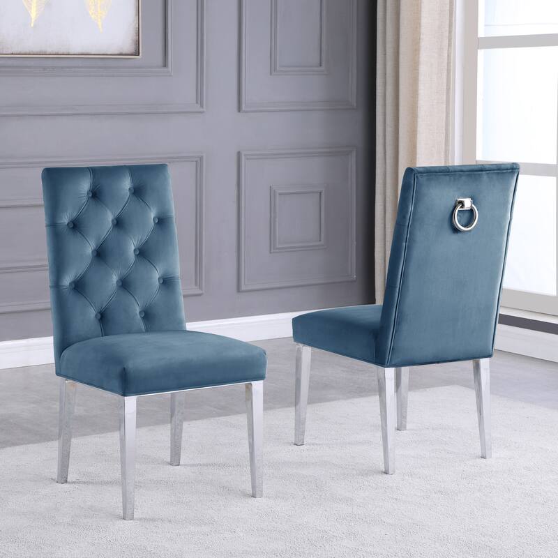 Best Quality Furniture Velvet Button Tufted Side Chairs with Chrome Base- Set of 2