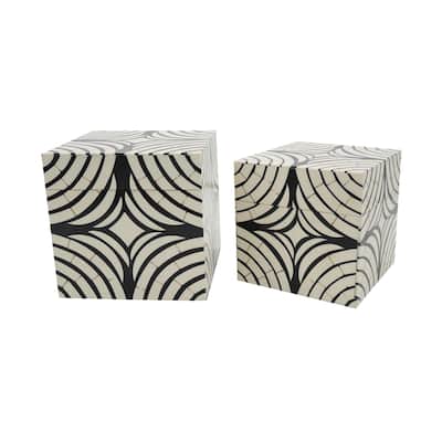 Lidded Square Storage Boxes - 8" - Black and White - Set of 2