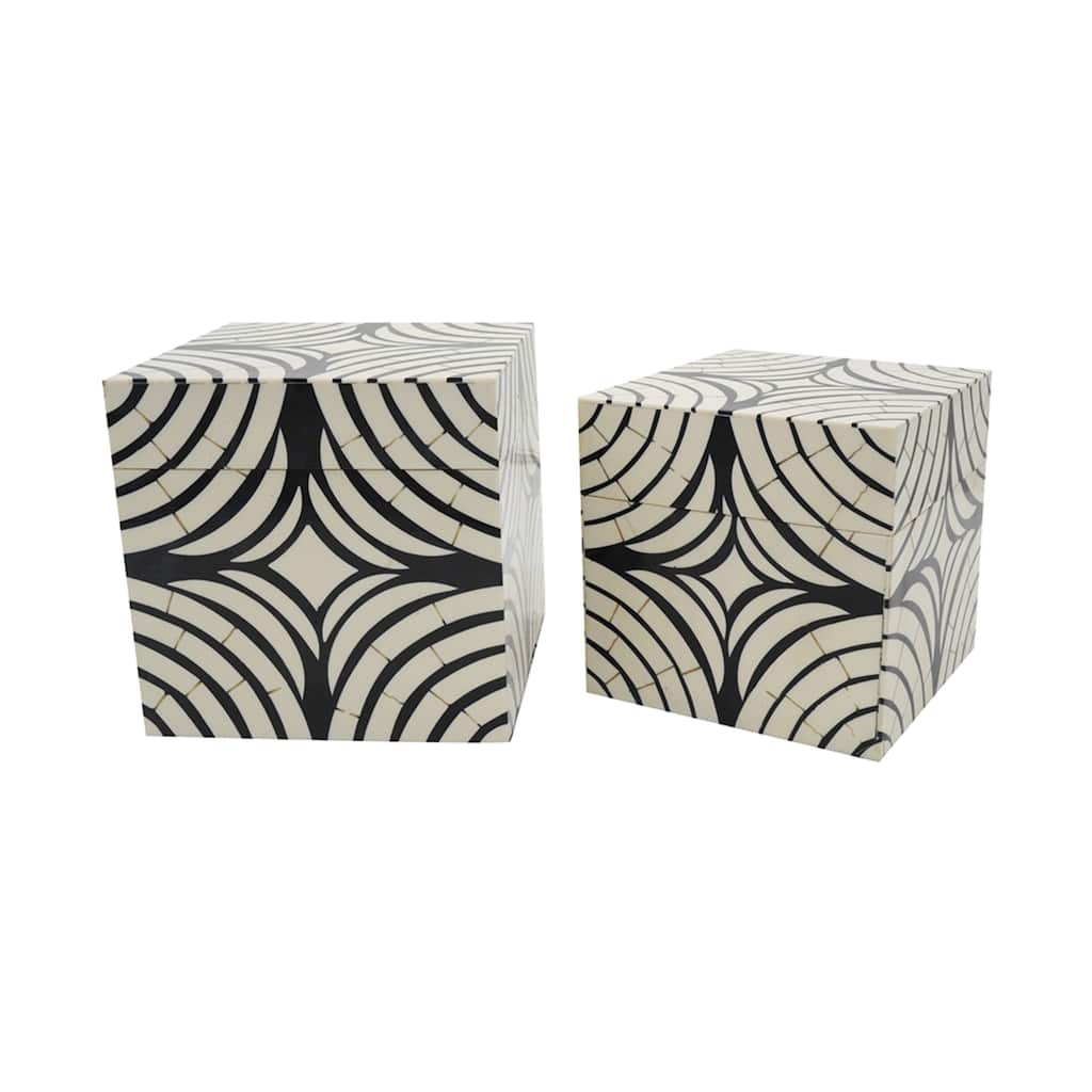 Lidded Square Storage Boxes - 8" - Black and White - Set of 2