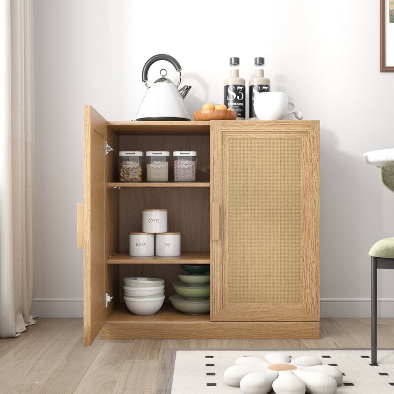Modular Sideboard Cabinet with Storage Buffet Cabinet with Rattan Doors for Living Room Kitchen Dining Room Entryway - Natural - 31" x 31" x 16"