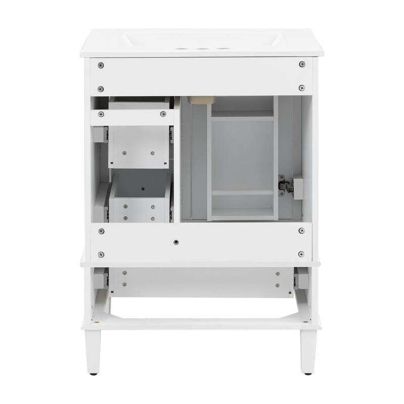 GDFStudio - Faraday Modern Freestanding Bathroom Vanity with Ceramic Sink, Double-Layer Shelf and Soft Close Drawers & Door