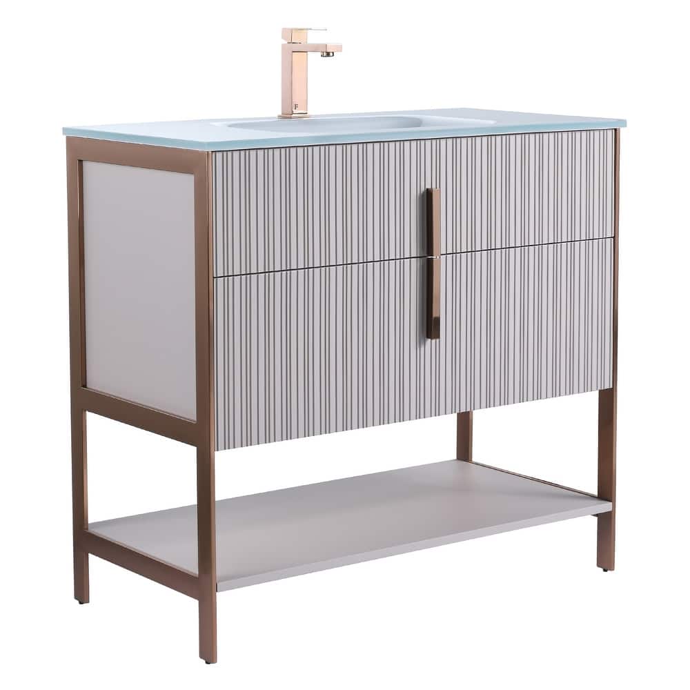 Fine Fixtures Serenity Modern Bathroom Vanity with White Glass Top