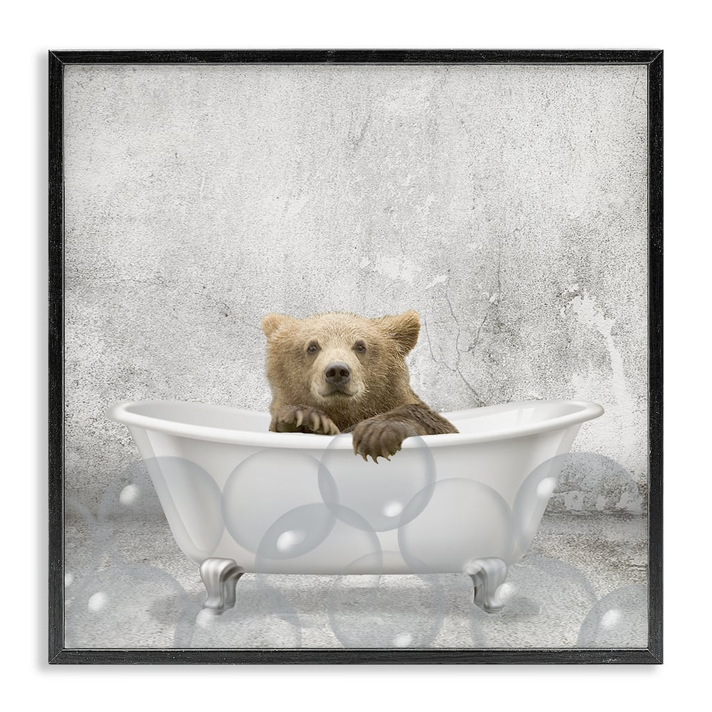 Stupell Baby Bear Bath Time Cute Animal Design,12 x 12, Framed Wall Art