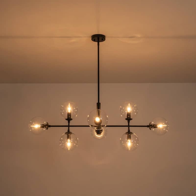 Mid-Century 8-Light Clear Glass Globe Sputnik Island Chandelier