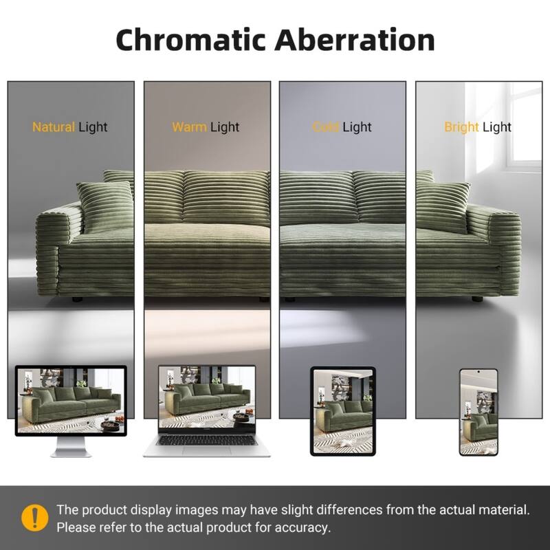 82.7 " Modern Plush Corduroy 3-Seat Sofa with Soft Pillows