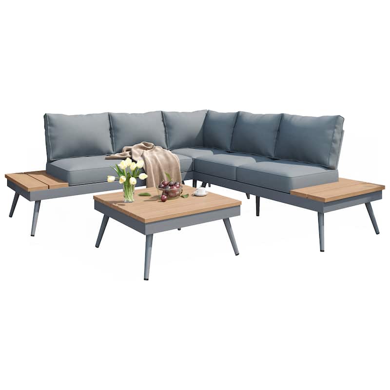 Outdoor V-Shaped 4-Piece Alum Patio Sofa Set