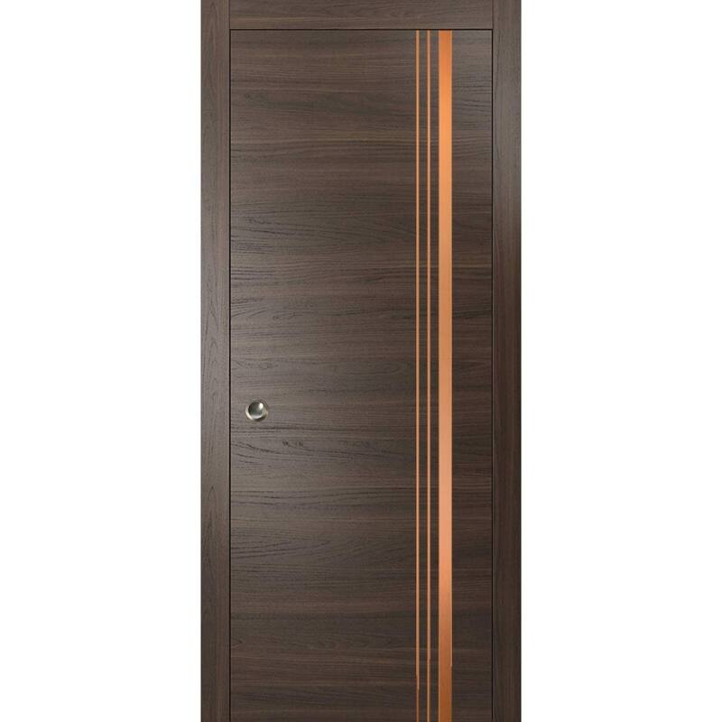 French Pocket Door 18x80 with Planum 1010 Chocolate Ash Kit Trims Rail - Grey - 28" x 84"