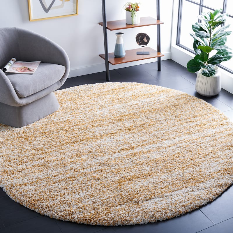 SAFAVIEH Hudson Shag Justine Modern 2-inch Thick Rug - 7' Round - Ivory/Gold - Round