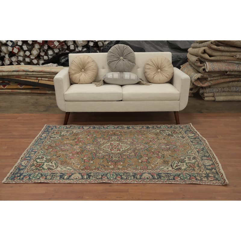Hand Knotted Oriental 100% Wool Carpet Traditional Floral Brown Tabriz Area Rug - 6' 3'' X 4' 6''