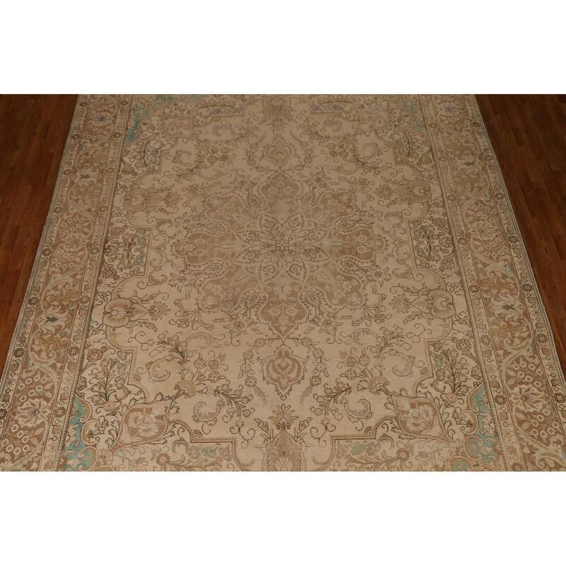 Vintage Distressed Tabriz Persian Area Rug Hand-knotted Wool Carpet - 9'10" x 12'8"