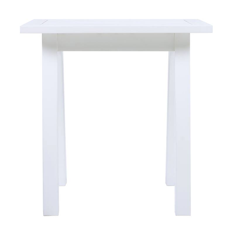 Roomfitters SELMA Acacia Wood Accent Side Table, Weather-Resistant Rectangular Patio End Table with Curved Legs, White PU