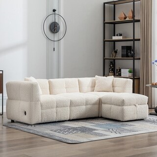 Sectional Sofa Cozy Teddy Fleece Fabric L-Shape Sofa Couch with Movable ...