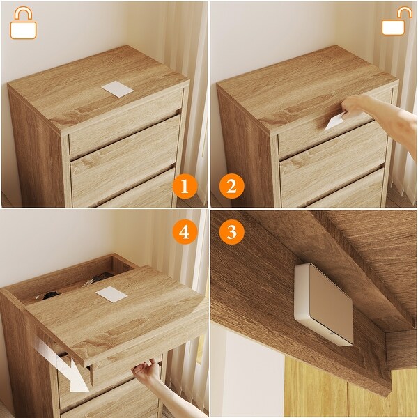 Nightstand with 4 Drawers, Hidden Storage Cabinet, NFC Lock,End