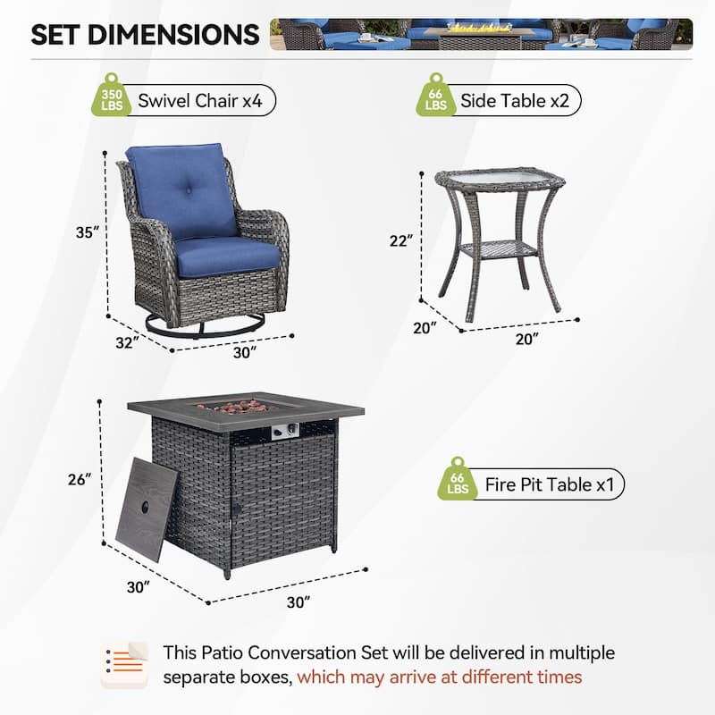 Pocassy 7 Pieces Fire Pit Table with Swivel Chairs Table
