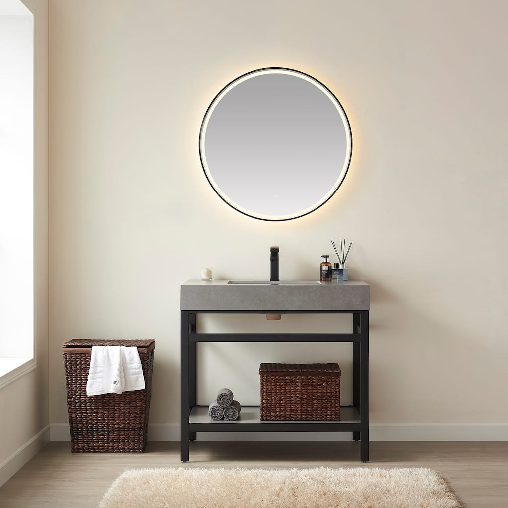 Funes 36" Single Vanity, Metal Support with Stone Top and Mirror - 36''x22''