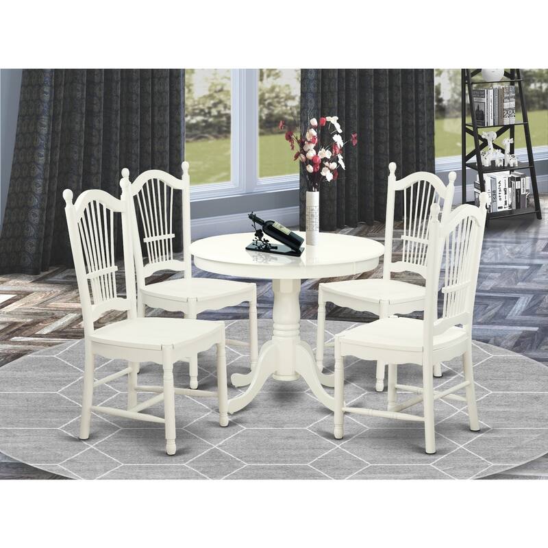 Round Dining Table Set - 5 Piece Kitchen Table with Chairs, Antique Linen White Finish, 36 Inch Table