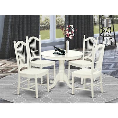 Round Dining Table Set - 5 Piece Kitchen Table with Chairs, Antique Linen White Finish, 36 Inch Table