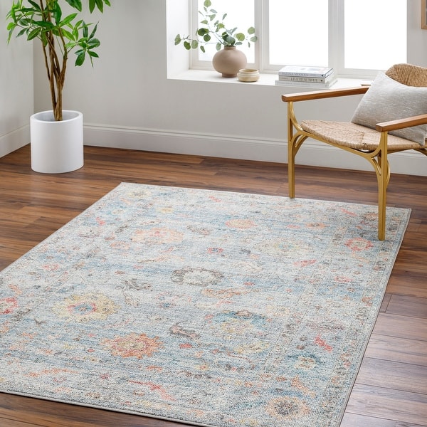 slide 2 of 7, Livabliss Calhoun Transitional Medallion Washable Area Rug 2' 7" x 7' 3" - Pale Blue - Runner