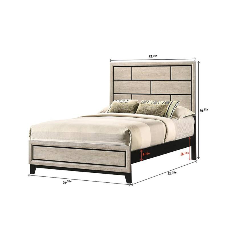 Full Size Wood Panel Bed with Geometric Headboard and Low-Profile Design