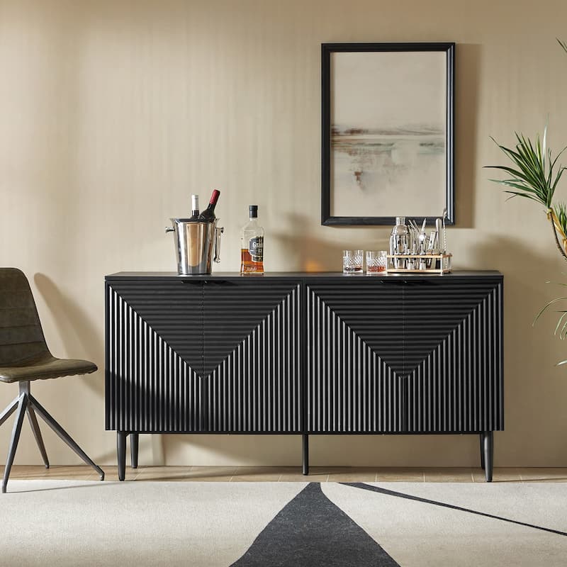 Burkart Modern 63"Wide 4-Door Sideboard with Wine Rack and Metal Leg by HULALA HOME - Black