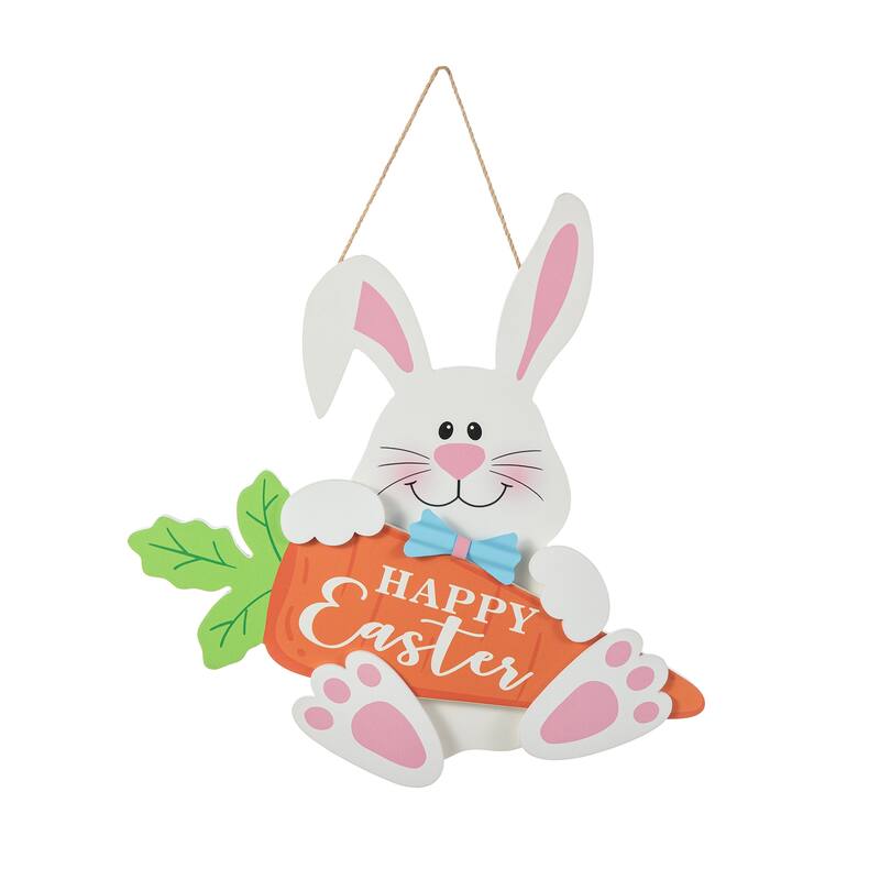 Glitzhome Easter Wooden Cute Bunny Eggs/Fence Door Hanger Wall Decor Spring Gift