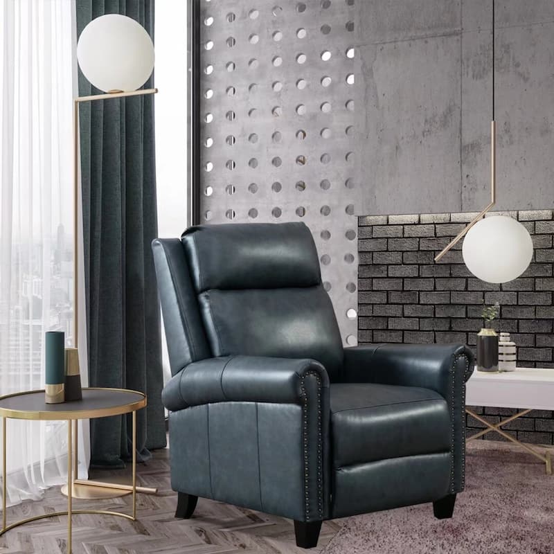 Genuine Leather Adjustable Single Sofa with Comfortable Arms and Back for Living Room - Blue color