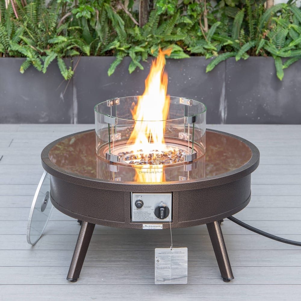 Leisuremod Walbrooke Modern Outdoor Patio Round Fire Pit Table for Porch Backyard Deck - 29