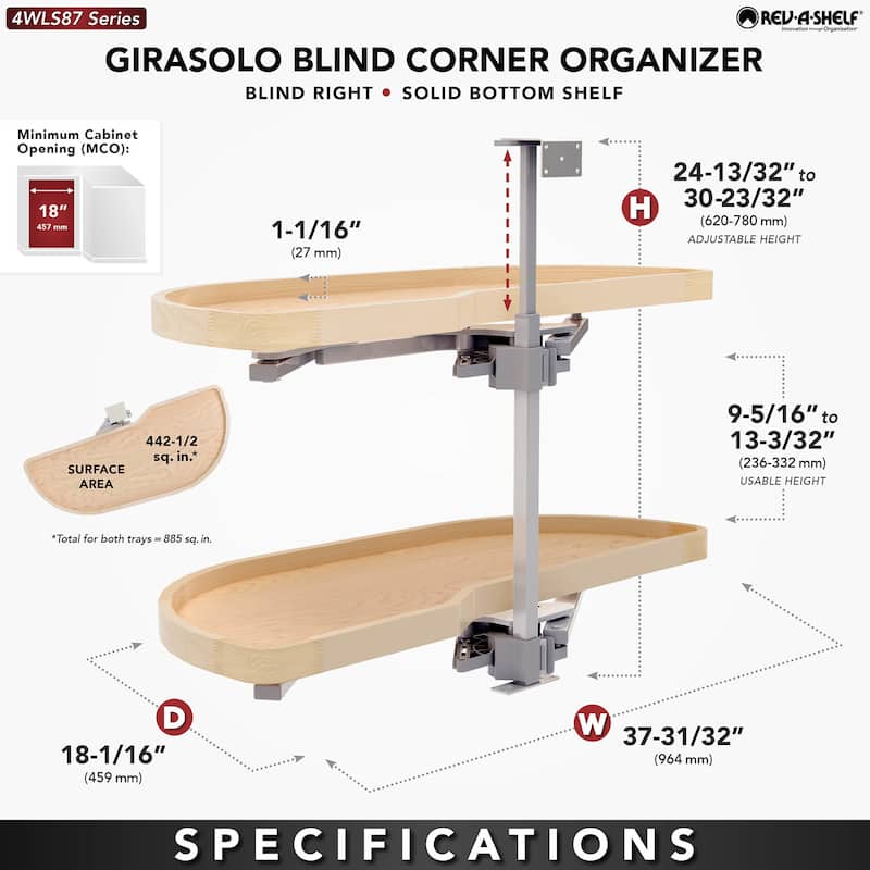 Rev-A-Shelf 4WLS87-18-L Modern 38"W Soft Close Pull Out and Pivot Two
