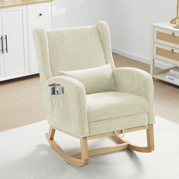 slide 2 of 30, Reclining Glider Rocking Chair with Extendable Footrest, High Backrest & Side Storage Pocket off-white