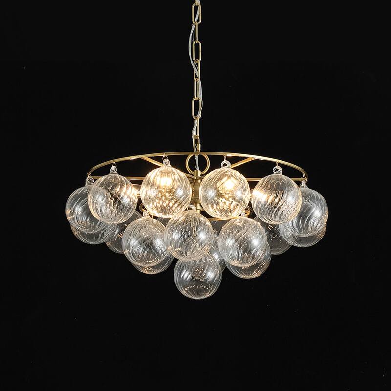 Mid-Century 6-Light Cluster Ribbed Glass Globe Bubble Chandelier