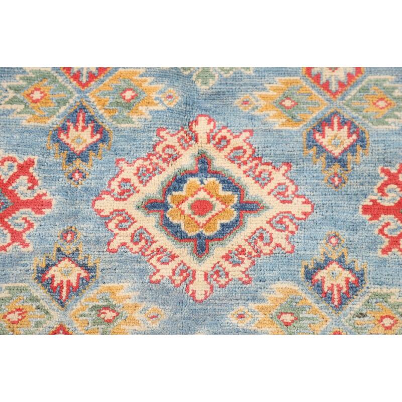 Light Blue Traditional / Geometric Kazak Rug Handmade Wool Carpet - 3'11"x 5'10"