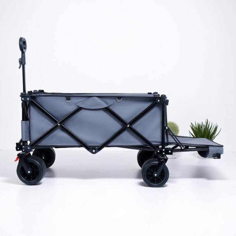 Foldable Handcart with Roof – Expandable Tailgate, 360° Swivel Wheels – Ideal for Beach, Camping, Gardening, and Shopping - Grey