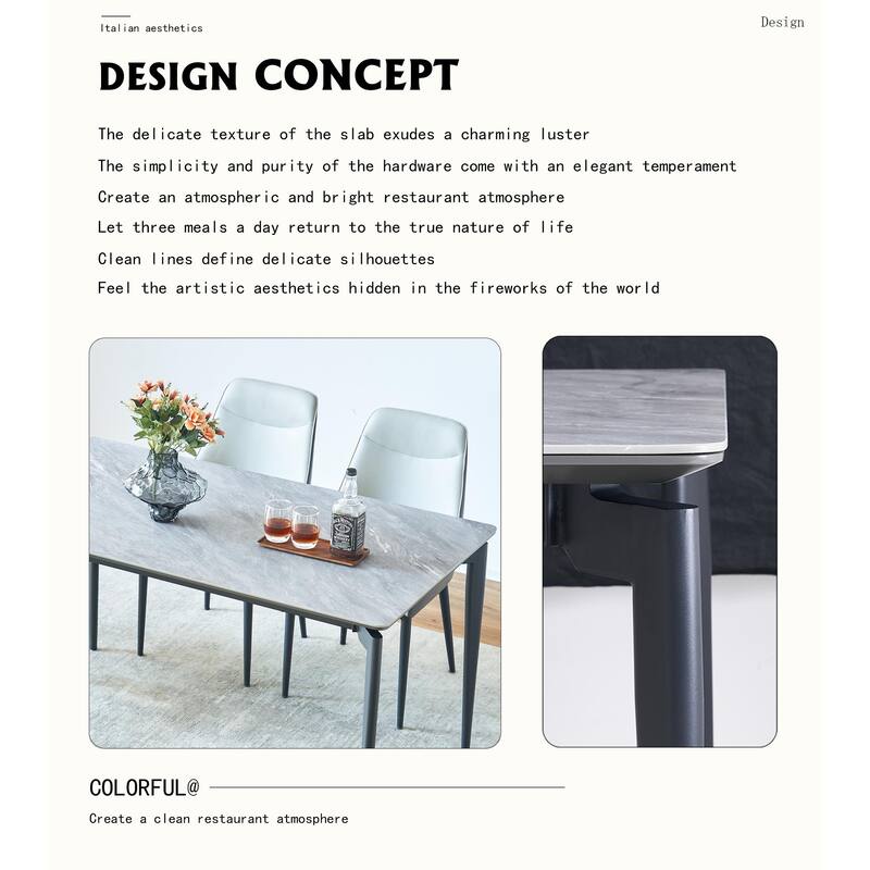 Glossy Rock Table With Legs,Sintered Stone Dining Table,Family Dining Table For 6-8 People