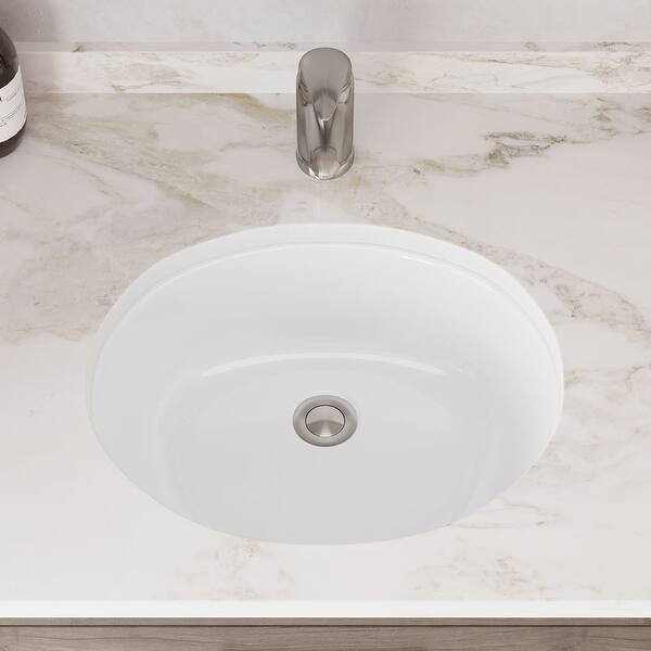 MR Direct 19 in. Undermount Bathroom Sink in White with White SinkLink and Pop-Up Drain in Brushed Nickel